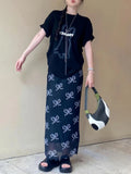 2024 Butterfly Print Skirt Female Summer Temperament High Waist Hanging Thin Net Dress In The Long