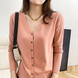 Zingj New Spring And Fall Thin Knit Women's Cardigan Long Sleeve V Neck Short Sweater Small Shawl Coat Jacket-Outfit