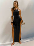 Dress Double Side High Fork Sling With Beautiful Back Knitted Dress Beach Hooded