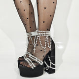 Y2k Millennial Spice Girls Lolita Pearl Size 47 Watertop Coarse High Heeled Women's