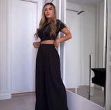 Summer Women's Round Neck Solid Color Sexy Wide Leg Pants Fashion Casual Suit