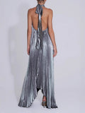 Women's Clothing Tupling Metal-Sensitive Solid-Colored Dress With No Clen Lines
