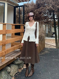 Xixi 2025 Autumn White Standard Temperament With Pure Color High Waist Slim Half Skirt Hair Long Dress