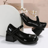 Zingj And Autumn New Small Square Buckle Square Mouth Square Head A Word Lacquer Leather Single Shoes Thick Heel With Women's Single Shoes