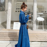 Autumn Japanese And Korean New Long-Term To Ankle Thin A-Size Dress High Waist Ocean
