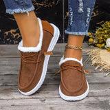Cotton Shoes Women 2025 Autumn And Winter New Round Head Tie Plus Velvet Warm Hair Women