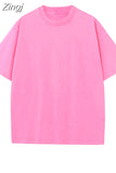 Summer Solid T Shirt For Women Basic Oversized Tee Loose Tops Pink 2023 Femal T-shirts Oversize Women's T-shirt