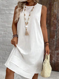 Women's Dress 2025 New Dress Round Collar Solid Sleeveless Summer Large-Size Casual Elegant Women's