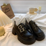 Small Leather Shoes Women's New Spring Black Lefu Shoes With Coarse Heel Height And Mary Jane Single