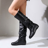 Large-Size Flat Bottom Boots 2025 Autumn And Winter New Round Head Folded High-Valley Knight Boots