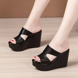 Slope And Cool Slippers Women's Summer New Loose Cake Thick Bottom Waterproof Table Fashion Wearing Large-Size