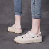 To 99] Leather Sports Sandals Women Wearing Women Wearing Women's Coats Magic Sticker Flat Leather Roman Thick