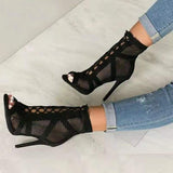 New Large-Size Sandals Mature Wind Hollow Shoes In Front Of The Fish Mouth Ultra-Fine High Heel Cool