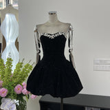 Autumn Romantic Dinner Party Diamond Finishing Waist Ponbo Dress With Big