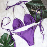Zingj Bikini 2023 New Sexy Metal Accessories Rhinestone Women's Split Swimsuit Plain Strap