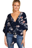 Women's Sexy Hot Girl Spring And Summer V-Neck Short-Sleeved Knot Print