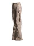 Zingj 2024 New High Waist Horn Trousers Overalls Style Slim Show Thin Versatile Ribbon Decoration Floor Casual