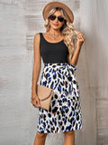 Spring And Summer Leisure New Women's Fashion Round Collar Patchwork Print Sleeveless