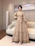 Retro Elegant Lace Splicing Strap To The Waist Lantern Sleeve Dress Female Thin Temperament Court Style
