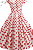 Sleeve Polka Dot Summer Dress Women White Elegant A-line Midi Party Dress Vestidos 50s 60s Rockabilly Vintage