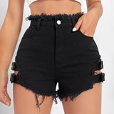 Trendy Hottie Sexy Retro Hairy Side On Both Sides Of The Hollow Can Adjust Denim Super Shorts Hot