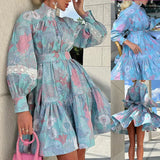 Spot 2025 Spring And Autumn New Female Fashion Temperament High Collar Large Pendulum Print Shirt