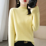 Zingj 2024 Autumn / Winter New Women's Korean Version Slim Half High Collar Short Solid Color Bottom Sweater-Outfit