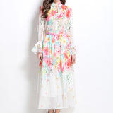 Senior Sense With Lantern Sleeve Print Chiffon Top Female High Waist Hanging Large Skirt