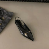 Flat-Bottomed Black-Headed Sandals Fairy Shoes 2025 New Spring And Summer Pointed Drill Temperament Single