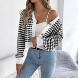 2025 Clam Striped Lantern Long-Sleeved Sweater Short Coat Women's