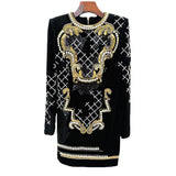 Heavy Industry Embroidery Slitting Nails Long-Sleeved Gold Velvet Bag Hip Dress For Autumn/Winter