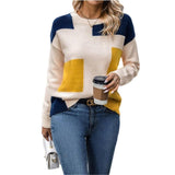 Shirt Splicing Colliding Color Sweater Loose Leisure Collar Collar Top