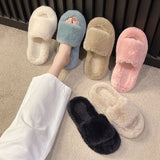 Fur Slippers Spring And Autumn High-End Feeling Winter Wear Lazy Man Flat-Bottomed Plush One-Word Drag Home Cotton