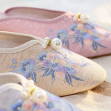 Zingj Plus Size Slippers Women's Summer Low Slope Heel Platform Sandals Embroidery Flower Women's Sandals Slippers Pointed Fashion Nail