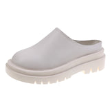 Bottom Baot Head Half Slippers Women Round Head Casual Leather Shoes Wearing Muller Shoes Slope And