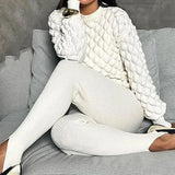 Zingj Winter New Vintage Thick Thread Twist Sweater Round Collar Fold Wear Lazy Sweater Suit Female-Outfit