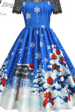Dress Christmas Costume Women Lace Short Sleeve Hight Waist Vintage Evening Party Prom Casual