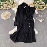 Temperament Long Knitted Shawl Coat + Light Luxury Metal Buckle Vest Dress