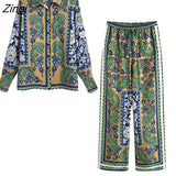 Women Vintage Patchwork Paisley Print Straight Pants Female Chic Elastic Waist Retro Long Trousers Pantalones Mujer