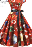 Christmas Women Summer Short Sleeve Elegant Vintage Xmas Party Dresses Robe Femme Casual Vestidos with