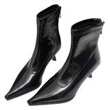 Black Pointed High-Heeling Women With Short Boots In The Autumn And Winter Of 2025, With Elastic Skinny And Lean