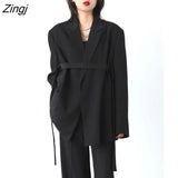 Loose Blazers Women New Spring Leisure Office Ladies Temperament Korean Style Lace-up Design Chic Streetwear Overcoat