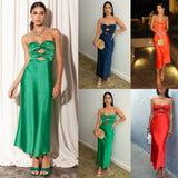 Zingj Sexy 2023 Summer Color Satin Slim Chest Dress