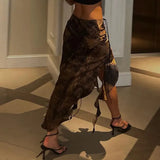 Temperament Holiday Style Irregular Lotus Leaf Side Open Skirt To Close The Belt In The Long Niche Sexy Half-Body