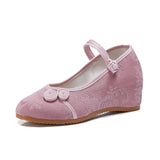 Zingj Heels Single Shoes Spring And Autumn Knot Plate Jacquard Cotton Plain Color Mother Cloth Shoes Women's