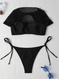 2024 New Sexy Hollow Mesh Spliced Love Diamond Split Swimsuit