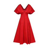 Zingj Summer New Solid Color Princess Sleeve High Waist Temperament Elegant Big Hem Long Dress-Outfit