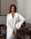 And Winter Solid Color Overturned Sweater Suit Female Horn Sleeve Temperament Knitted Polo Skirt
