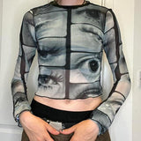 Zingj Autumn New T-Shirt Ins Personality Street Eye Print Slim