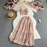 Zingj Reduction Suit Female Summer Outfit 2023 New Sling Jacket Short Style Versatile Big Swing Skirt Sweet Two Sets Of
